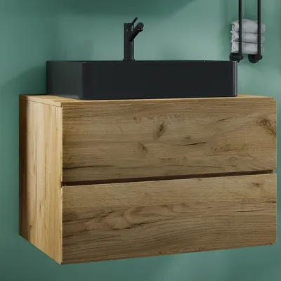 Produktbild von VCM 2-tlg. Waschplatz Waschtisch | schwarzes Waschbecken Unterschrank Breite 80 cm |  Badmöbel Set mit Schubladen | Lendas S BL