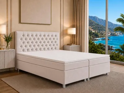 Produktbild von Best for Home Boxspringbett mit Bettkasten Trinity K-14 Bonellfederkern inkl. Topper-140x200-Creme