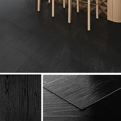 Image de Dalle de sol autocollante - Vinyle noir effet bois - 30 x 30 cm - Lot de 4 - Pour salle de bain et cuisine