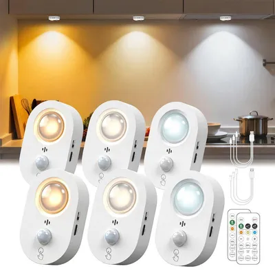 Produktbild von 6er LED Nachtlicht mit Bewegungsmelder USB wiederaufladbar Magnetleuchte dimmbar mit Fernbedienung für Schrank Schlafzimmer