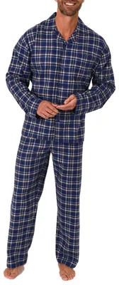 Produktbild von Herren Flanell Pyjama Schlafanzug langarm zum durchknöpfen - 202 101 15 601 ; blau , 48