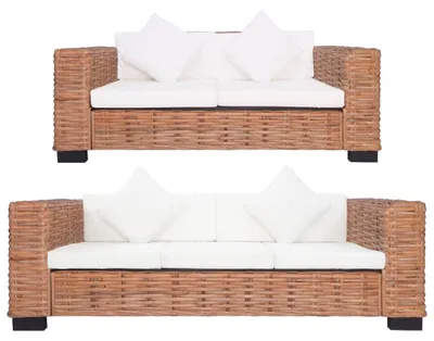 Image de Ensemble de fauteuils en rotin - Ensemble de salon - Banc d'extérieur - Banc de jardin - Canapé - Deux places + Trois places - Rotin naturel
