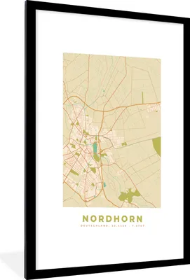 Produktbild von MuchoWow® Gerahmtes Poster Nordhorn - Karte - Vintage - Stadtplan 60x90 cm - Poster mit Schwarzem Bilderrahmen Wandposter Rahmen Foto Bilder - Dekoration - Wandposter Wohnzimmer - Hochwertig