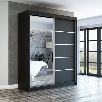 Schwebetürenschrank Kleiderschrank GAP 180 cm Schrank Garderobe Spiegel.Verschiedene Farben (Weiß, Schwarz, Somona). Möbel vom Hersteller!