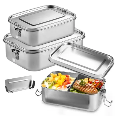 Produktbild von Edelstahl Lunchbox Set von 3, Auslaufsichere Bento Boxen für Schule und Arbeit