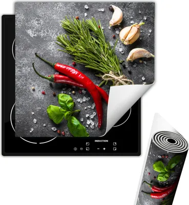 Image de Plaque de recouvrement pour cuisinière 50x52 cm Tapis antidérapant Enroulable, Épices Chili Ardoise