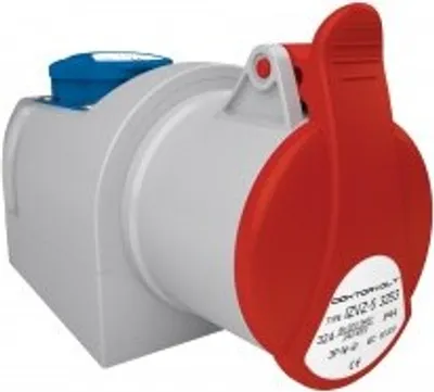 Produktbild von CEE-Kombi Wanddose 32A IP44 400V 6h 5polig vorverdrahtet mit Klappdeckel Wandverteiler