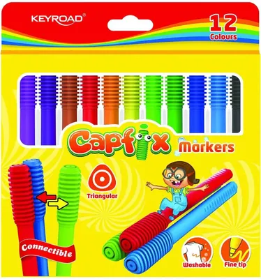 Image de Marqueurs triangulaires lavables 12 couleurs Marqueurs KEYROAD Capfix