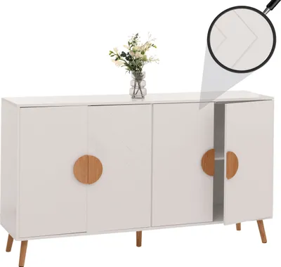 Immagine prodotto di Credenza HWC-N89, mobile cassettiera credenza, motivo a spina di pesce in legno melaminico, 88x150x40cm ~ bianco