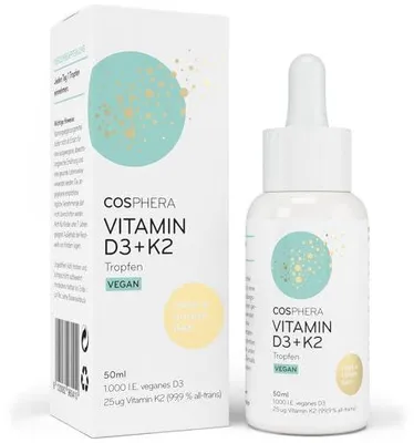 Produktbild von Cosphera Vitamin D3 + K2 Tropfen vegan, 50 ml
