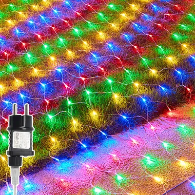 Produktbild von ISOISL Lichterketten LED Netz Lichterkette 200 LEDs 2×2 m Bunt IP44 8 Modi mit Memory für Garten Balkon Weihnachten