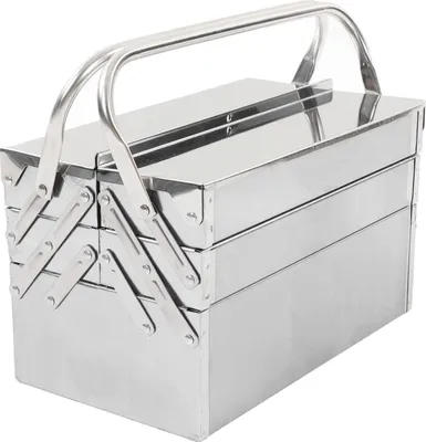 Produktbild von Edelstahl Werkzeugkiste mit 5 Tabletts - Faltbarer Organizer - Langlebiges Material