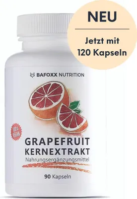 Produktbild von BAFOXX Nutrition® Grapefruitkernextrakt Kapseln hochdosiert - 120 Stück für 3 Monate - Naturprodukt mit 45% Flavonoide - vegan