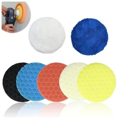 Polierschwamm Set von 7 für Exzenterpoliermaschinen - 150 mm Polierpads mit Honigwabenstruktur