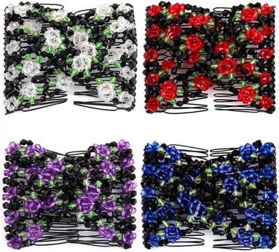 Imagen del producto de Peines elásticos, paquete de 4 unidades, en varios colores, para peinar el cabello