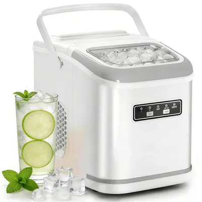 Produktbild von Tragbare Eismaschine - Kompakter Eiswürfelbereiter - Selbstreinigungsfunktion - LED-Bedienfeld - Für Zuhause, Büro, Bar und Partys