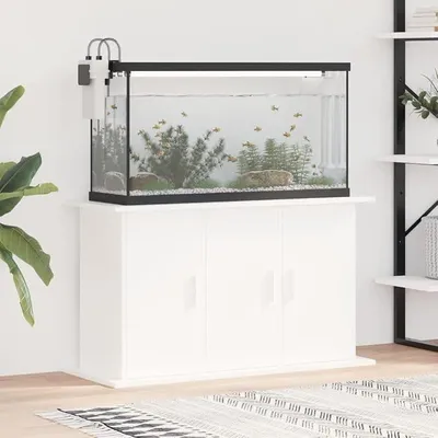 Image de Support pour aquarium, blanc, 101x41x58 cm, en matériau composite, meuble de rangement pour aquarium