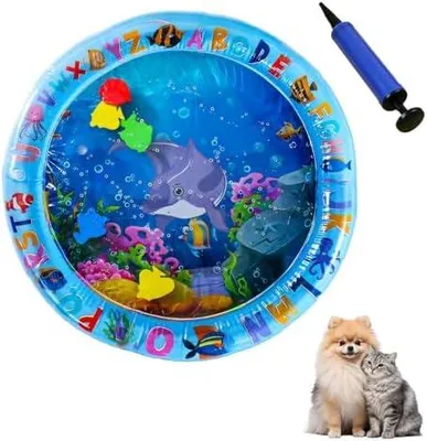 Produktbild von Haustiere Wassergefüllte Kühlmatte, Haustiere Spiel Wasserbett mit Schwimmender 3D Fischdekoration,Luftpumpe in Zufälligen Farben für Katzen Hunde