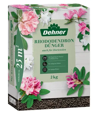 Produktbild von Dehner Rhododendrondünger, hochwertiger Dünger für Rhododendron, organisch mineralisch, mit Sofortwirkung / Langzeitwirkung, 2 kg, für ca. 25 qm
