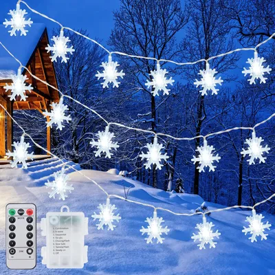 LED Lichterkette 6m 40 Schneeflocken kaltweiß batteriebetrieben