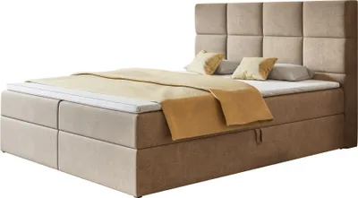 Produktbild von Boxspringbett ROMA mit 2 Bettkästen, Polsterbett Maße: 120x200, Farbe: Sand, Velourstoff, Doppelbett mit Bonell-Matratze