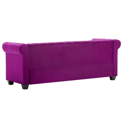Image de vidaXL Canapé Chesterfield 3 places, revêtement en velours, 199x75x72 cm, violet