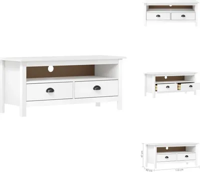 Image de vidaXL Armoire TV Hill Blanc 110x40x47 cm Pin massif - Meuble TV