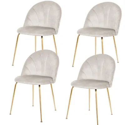 Produktbild von 4er-Set elegante Esszimmerstühle mit grauem Samtbezug und goldenen Beinen – markantes Design, stabiles Stahlgestell