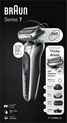 Produktbild von Braun Series 7 71-S4862cs, Folienschaber, Silber, Tasten, LED, Ladend, Leistung, Wechselstrom/Batterie