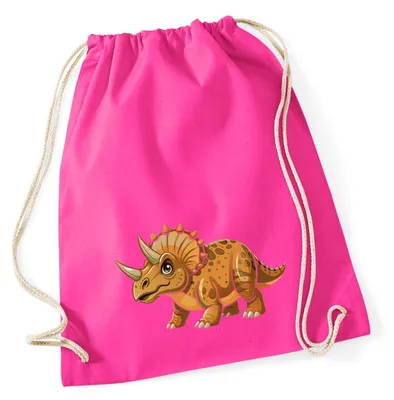 Produktbild von Huuraa Turnbeutel Triceratops Dinosaurier 12 Liter Fuchsia Baumwolle Rucksack Geschenkidee