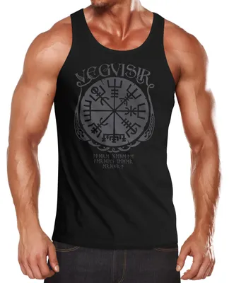 Produktbild von Herren Tank-Top Vegvisir Runenkompass nordischer Kompass Wikinger Nordmänner Mythologie Muscle Shirt Neverless® schwarz-grau S
