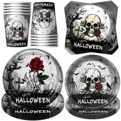 Immagine prodotto di Set di stoviglie per feste di Halloween: piatti, bicchieri e tovaglioli per 10 persone