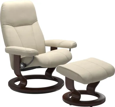 Produktbild von Stressless® Relaxsessel Consul L Classic, mit Hocker, Leder Batick cream, Holz braun gebeizt, Qualitätsmöbel aus Norwegen