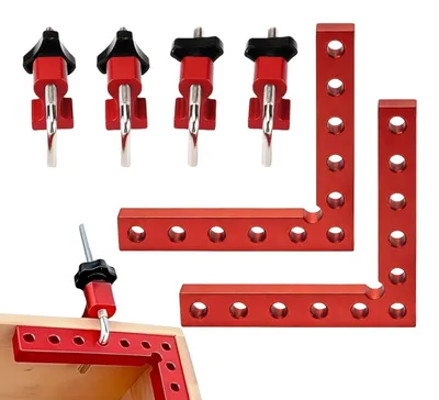 Image de Angle de positionnement de 90° - Support de positionnement en aluminium - Pince de fixation pour le travail du bois, 140 mm - Règle de précision pour l'alignement - Lot de 2 - Facile à utiliser pour l'alignement - Étau d'angle