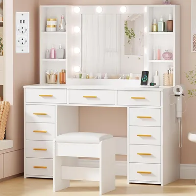Obrázok produktu pre Toaletný stolík s LED zrkadlom - 11 zásuviek - 3 zásuvky - 140x110x40cm