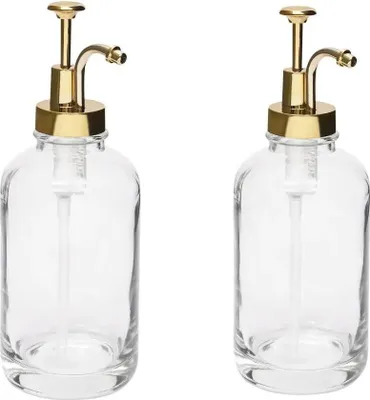 Produktbild von Sirupspender - Pumpflasche - 500 ml - 2er Set - Auslaufsicher - Edelstahl & Glas - Gold