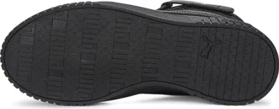 The underside of a black Puma sneaker.