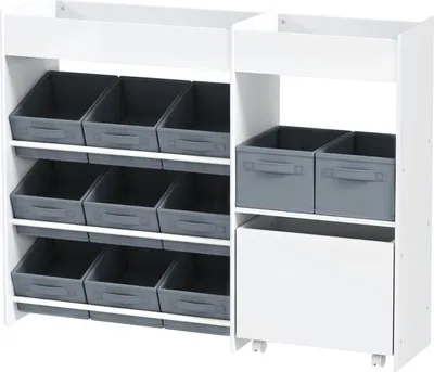 Produktbild von Zimilo Kinder Aufbewahrungsregal mit Stoffboxen und Schrank, Spielzeugregal Kippsicher, Rollbar, für Kinderzimmer