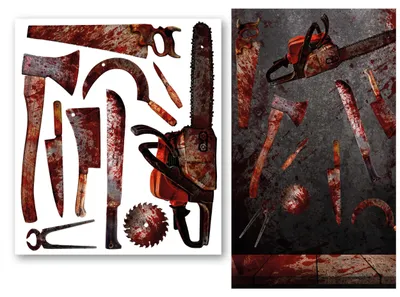 Productafbeelding van GUIRCA Decoratieve stickers voor tafels, "Bloederige wapens" (70 x 80 cm), geschikt voor wanddecoratie, decoratie van deuren en ramen, ideaal voor Halloween- en horrorfeestjes