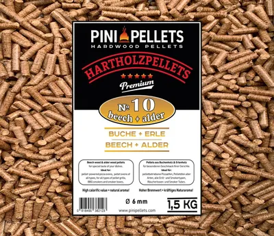 Produktbild von PINI Grillpellets № 10 Buche Erle Mix 1,5 kg BBQ Hartholzpellets zum Grillen Räuchern Smoken