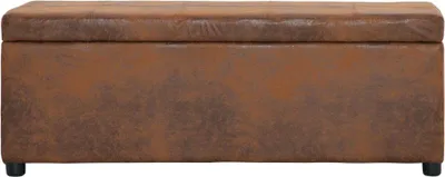 A brown storage ottoman is shown from the front.