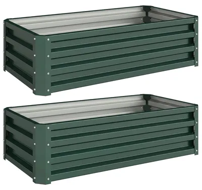 Produktbild von HochbeetMetall2er-Set,OffenerBoden,FürGartenBalkon,110x50x30cm,Grün