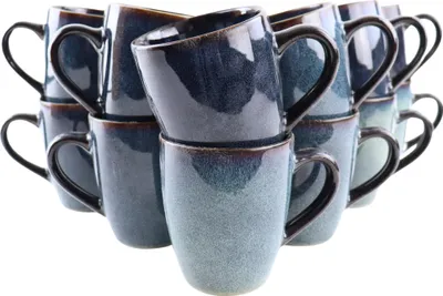 Produktbild von OTIX Kaffeetassen mit Henkel Set von 12 Kaffeetassen Teetasse 350ml Keramik EBONY.