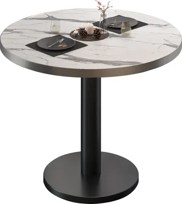 Produktbild von BN | Bistrotisch | Ø:H 60 x 72 cm | Edelstahl Rand | Weiß Marmor / Schwarz | Rund | Bistrotisch Tisch