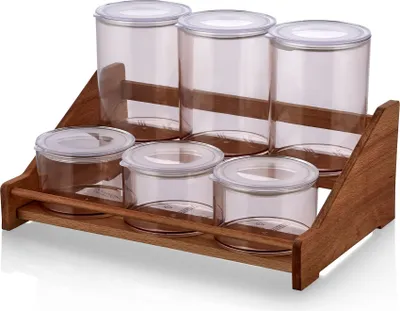 Produktbild von Hermia Concept, 670, Gewürzglas und Küchenregal-Set, Hölzern, 100 % KUNSTSTOFF, 10 x 10 x 14 cm
