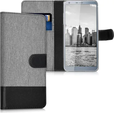 Produktbild von kwmobile Wallet Case kompatibel mit LG G6 - Hülle mit Ständer - Handyhülle Kartenfächer Grau Schwarz