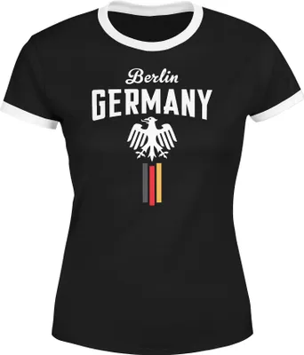 Produktbild von Damen Retro WM-Shirt Fan-Shirt Deutschland Fußball Weltmeisterschaft 2018 Berlin Adler Moonworks® schwarz-weiß L