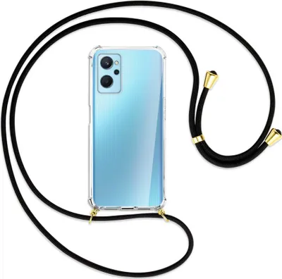Produktbild von Handykette Backcover-Schutzhülle mit Band (Metall goldfarben) für Realme 9i - schwarz