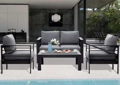 MeXo Gartenmöbelset, Loungeset Aluminium für 3-4 Personen mit Kissen und Couchtisch Indoor Outdoor Balkon grau (Sitzgruppe, Aluminiumrahmen)