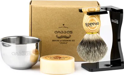Produktbild von Anbbas 4IN1 Rasierset männer mit schale Herren Geschenk Set Rasierpinsel Dachshaar mit Pinselhalte